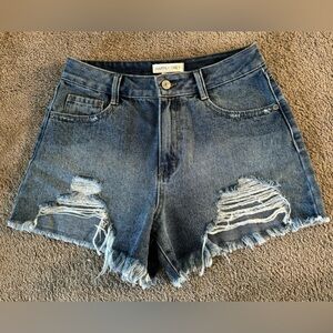 Happily Grey Distressed Mom Shorts